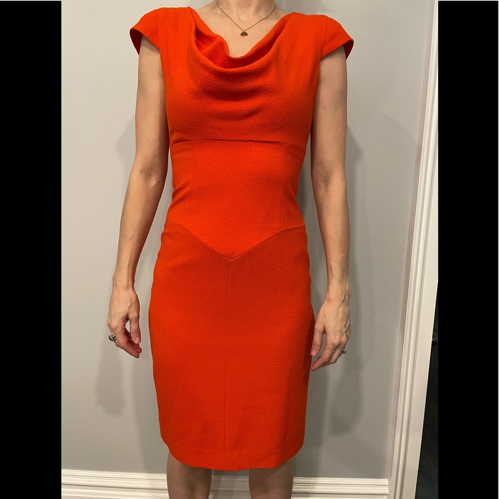 Black Halo orange cap sleeve loose neck dress